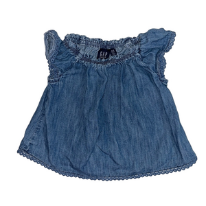GAP Denim Blue Blouse Girl 12 18 Months Ruffle Sleeves